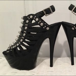 Black Studded Platform Heels